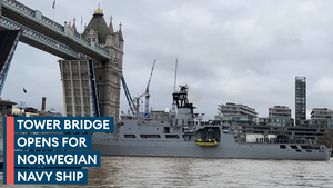 Tower Bridge opens to welcome rare sight of Norwegian Navy's Nato ship