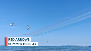 Red Arrows soar above the sea in Devon 