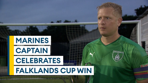 Royal Marines captain reacts to Falklands Cup triumph