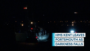First warship leaves Portsmouth naval base this year as HMS Kent departs at night