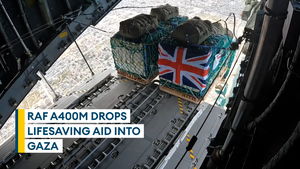 RAF Atlas parachutes in lifesaving aid to Gaza