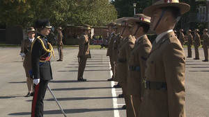 Princess Anne Inspects Personnel And Cuts Cake At Gamecock Barracks Ceremony