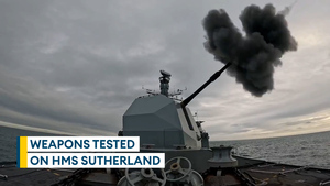 HMS Sutherland's crew test the vessel's weapons 