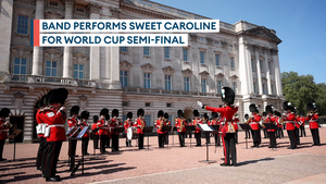 Sweet Caroline blasted out by Band of the Welsh Guards for England's Lionesses