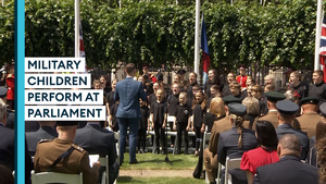 Military children take part in flag-raising event at Parliament