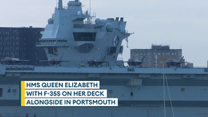 F-35Bs on HMS Queen Elizabeth's flight deck as carrier makes Portsmouth stop
