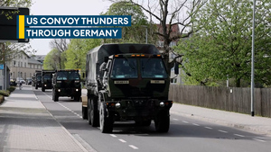 US Army convoy rumbles through German town