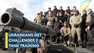 Ukrainian tank drivers training with the UK Challenger 2