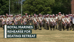 Royal Marines beat the heat as they practise Beating Retreat