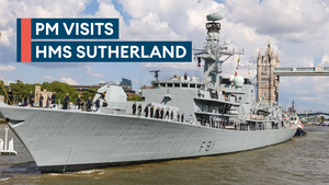 A crow's nest view as HMS Sutherland arrives in London
