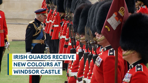 King presents new colours to the Irish Guards at Windsor Castle