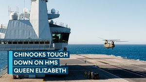 RAF Chinooks operating from Royal Navy carrier