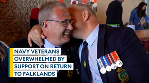 Veterans overwhelmed with welcome after returning to Falklands for first time since 1982