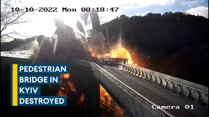 Pedestrian bridge damaged in central Kyiv following Russian revenge strikes