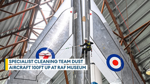 Specialist cleaners dust aircraft 100ft up at RAF Museum