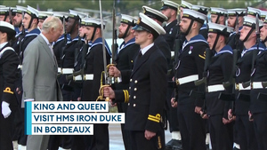 King and Queen go aboard HMS Iron Duke in Bordeaux