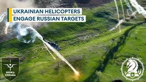 Ukrainian Hind helicopters fill the sky with smoke during battle