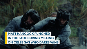 Matt Hancock takes one on the chin during milling on Channel 4's Celebrity SAS Who Dares Wins