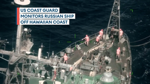 Watch: Footage taken from US helicopter as Russian spy ship sails near Hawaii