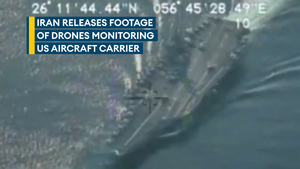 Iranian drone footage shows US aircraft carrier crossing Strait of Hormuz