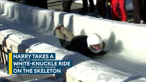 Watch: Prince Harry hurtles down hair-raising skeleton track at Invictus Games training camp