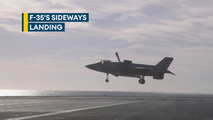 US F-35B makes cross axial landing on HMS Prince of Wales