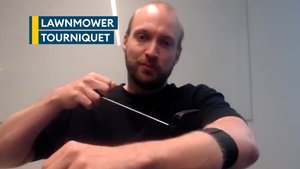 The self-tie tourniquet inspired by a lawnmower