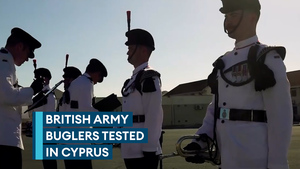 The British soldiers sharpening their skills as buglers