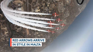 Red Arrows looping arrival into Malta ahead of weekend airshow