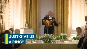 Just give us a ring, King quips, as he gives Trump historic bell 