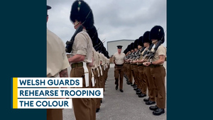 Welsh Guards rehearse Trooping the Colour ahead of King Charles' birthday