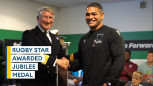 Royal Navy rugby star Sam Matavesi receives Platinum Jubilee Medal