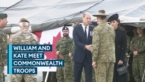 Prince and Princess of Wales meet with Commonwealth troops at Pirbright