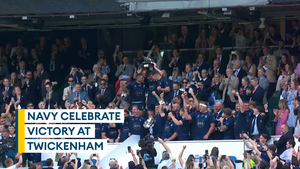 Navy lift trophy after beating Army at Twickenham