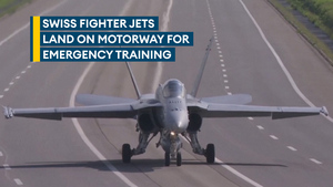 Amazing footage shows Swiss F/A-18 fighter jets landing on motorway