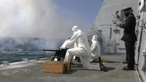 HMS Diamond's Gun Salute At Sea For Prince Philip