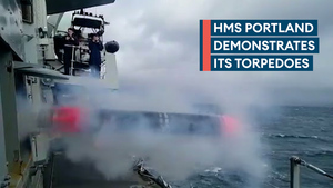 HMS Portland demos its torpedo capabilities