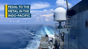 HMS Tamar tests propulsion power in the waters of the Indo-Pacific 