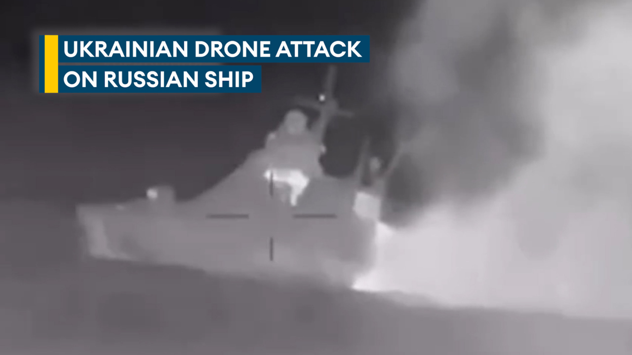 Watch: Dramatic moment Russian warship explodes in Special Forces drone attack