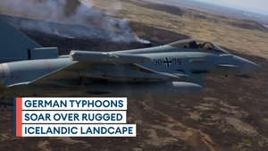 Stunning video shows Nato's Eurofighter Typhoon jets fly over Iceland's volcanoes