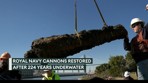 18th-century Royal Navy ship cannons with cannonballs still loaded retrieved from the depth