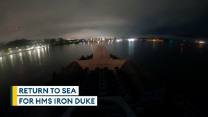 Royal Navy warship HMS Iron Duke returns to the sea