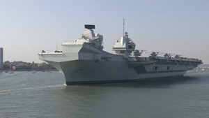 HMS Queen Elizabeth Sails From Portsmouth To Continue Training