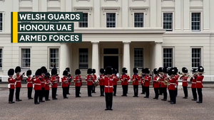 Welsh Guards Band perform UAE anthem at Wellington Barracks
