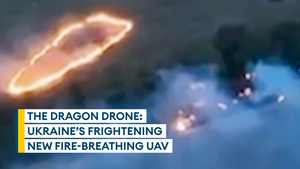 Ukraine's fire-breathing drone seen burning the battlefield