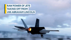 F-35Cs launch from USS Abraham Lincoln after arrivial in Middle East