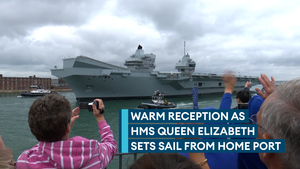 Royal Navy’s HMS Queen Elizabeth sails from Portsmouth Harbour