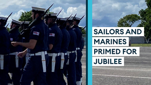 Royal Navy personnel at HMS Collingwood rehearse ahead of Platinum Jubilee