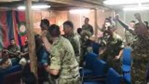 British Troops Celebrate First England Goal Vs Sweden