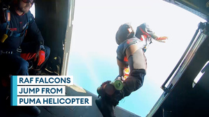 RAF Falcons fill the skies over Cyprus after parachuting out of Puma helicopter